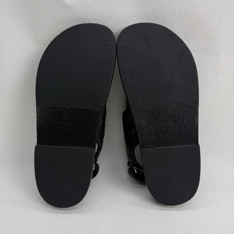 98新Chanel香奈兒黑色全皮so black魔術貼涼鞋菱格紋 36.5碼-11