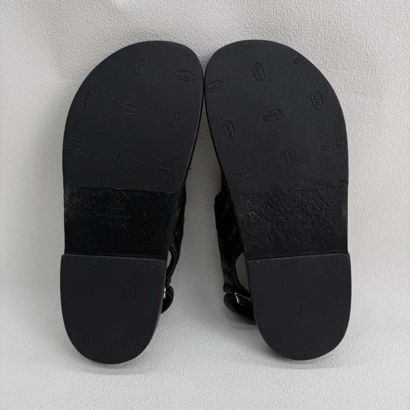 98新Chanel香奈兒黑色全皮so black魔術貼涼鞋菱格紋 36.5碼-13