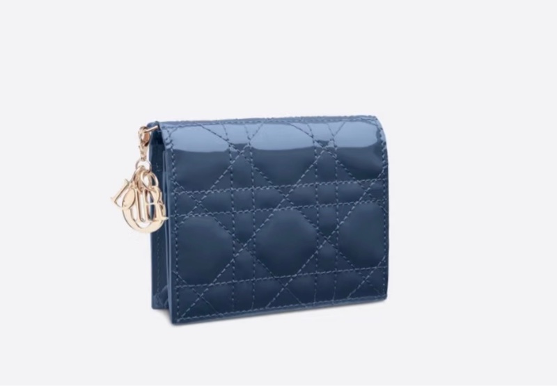 二手Lady dior 漆皮皮夾 霧霾藍-0