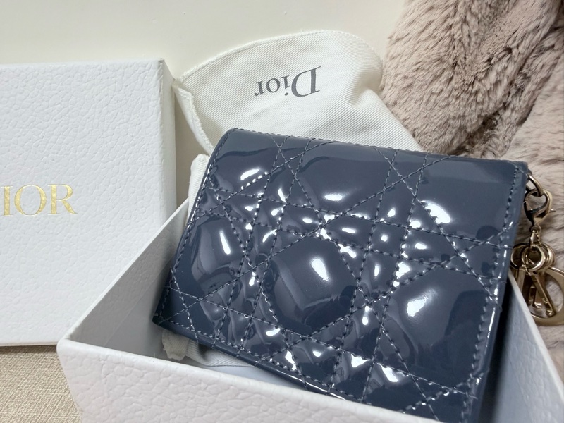 二手Lady dior 漆皮皮夾 霧霾藍-1
