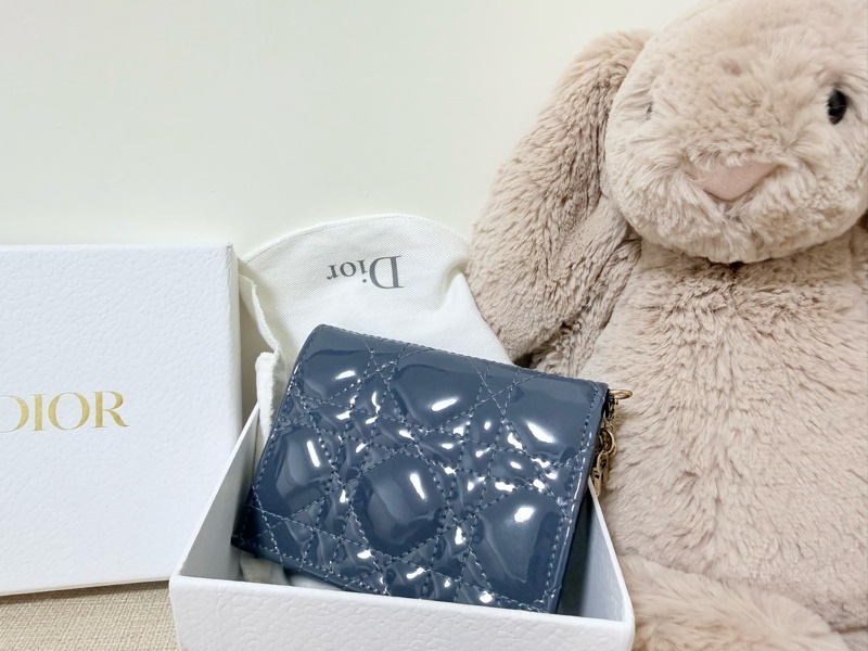 二手Lady dior 漆皮皮夾 霧霾藍-2