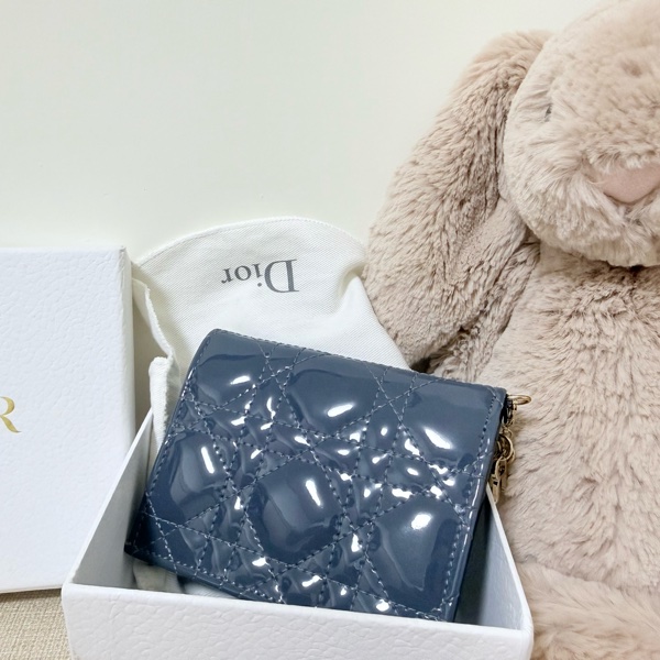 二手Lady dior 漆皮皮夾 霧霾藍-7