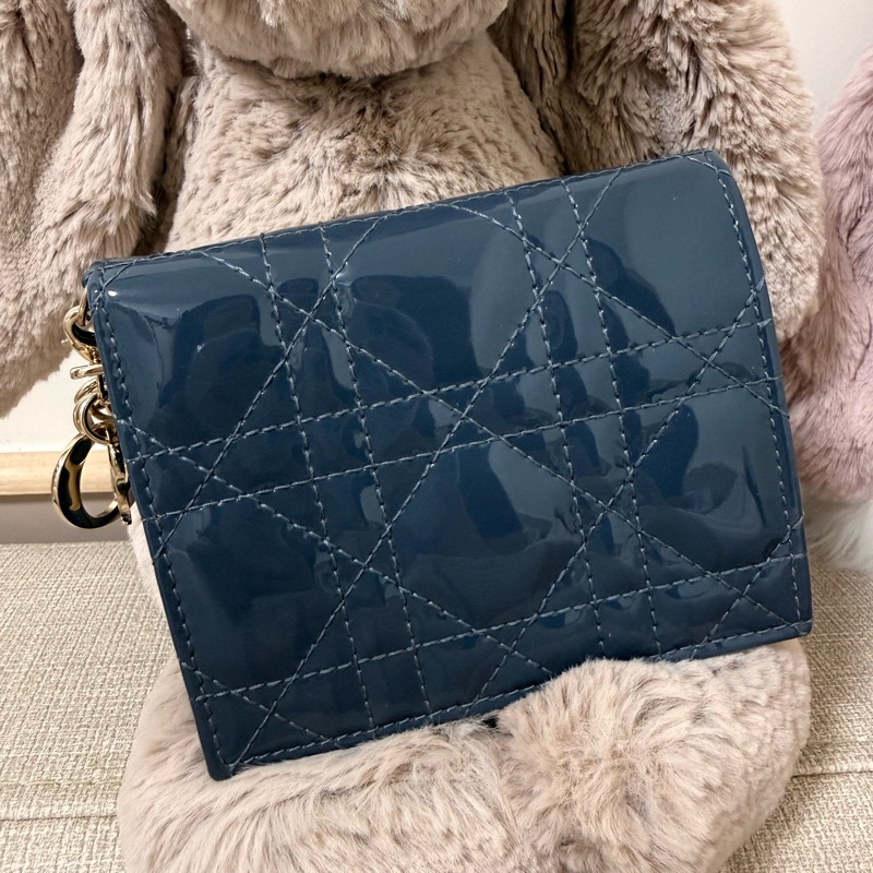 二手Lady dior 漆皮皮夾 霧霾藍-8