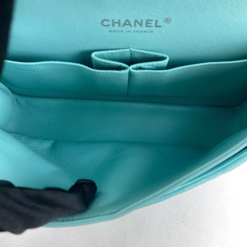 Chanel 淡藍色中號CF 羊皮 銀扣 25*15*6.5 98新配件塵袋盒子-2