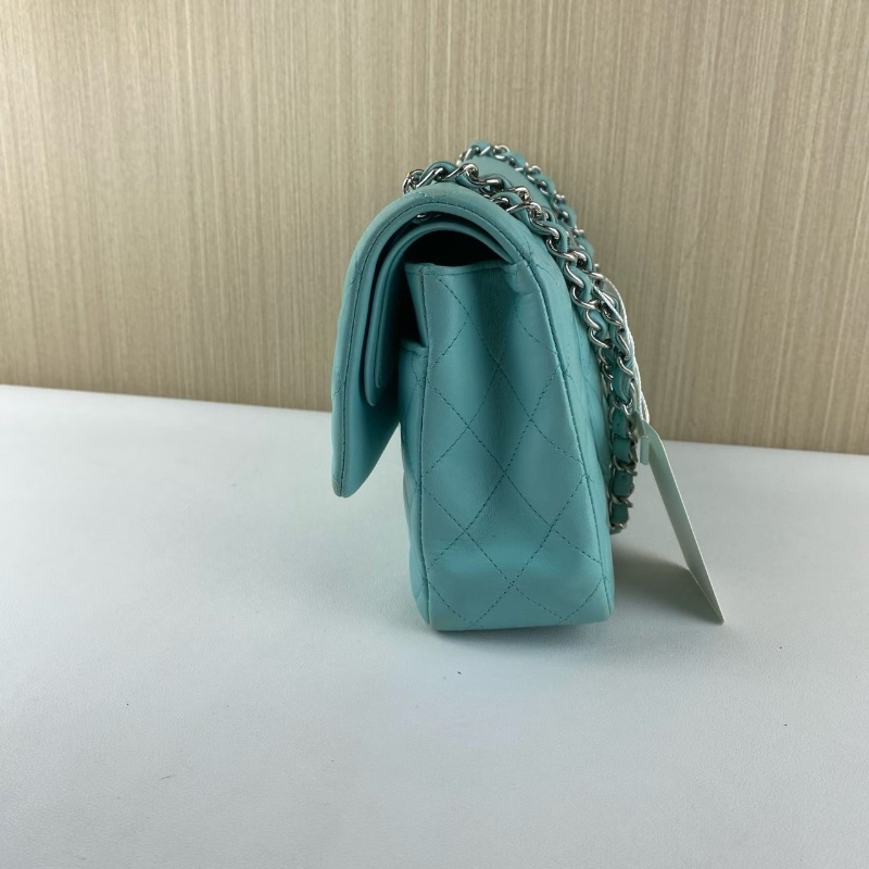 Chanel 淡藍色中號CF 羊皮 銀扣 25*15*6.5 98新配件塵袋盒子-5