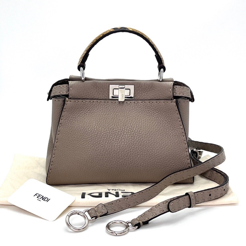 FENDI 蛇皮手柄 Peekaboo小號手提斜背包23*16*13 98新配件塵袋-1