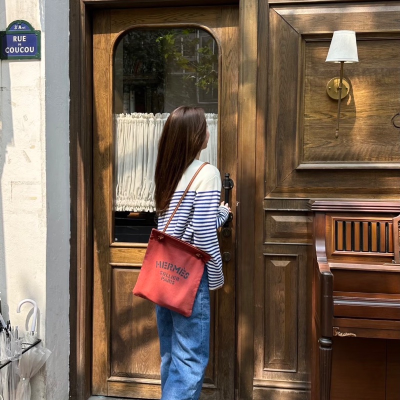 HERMES 紅色aline帆布包30*34 98新配件塵袋購證-0