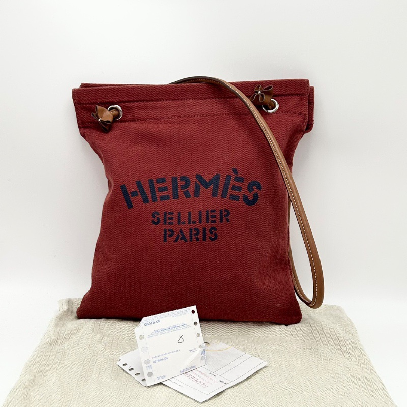 HERMES 紅色aline帆布包30*34 98新配件塵袋購證-1