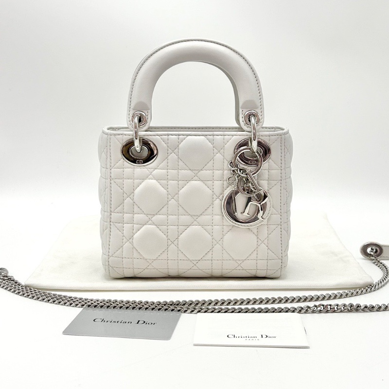 DIOR 白銀三格黛妃手提肩背斜背包17*15*7 98新配件塵袋保卡-1