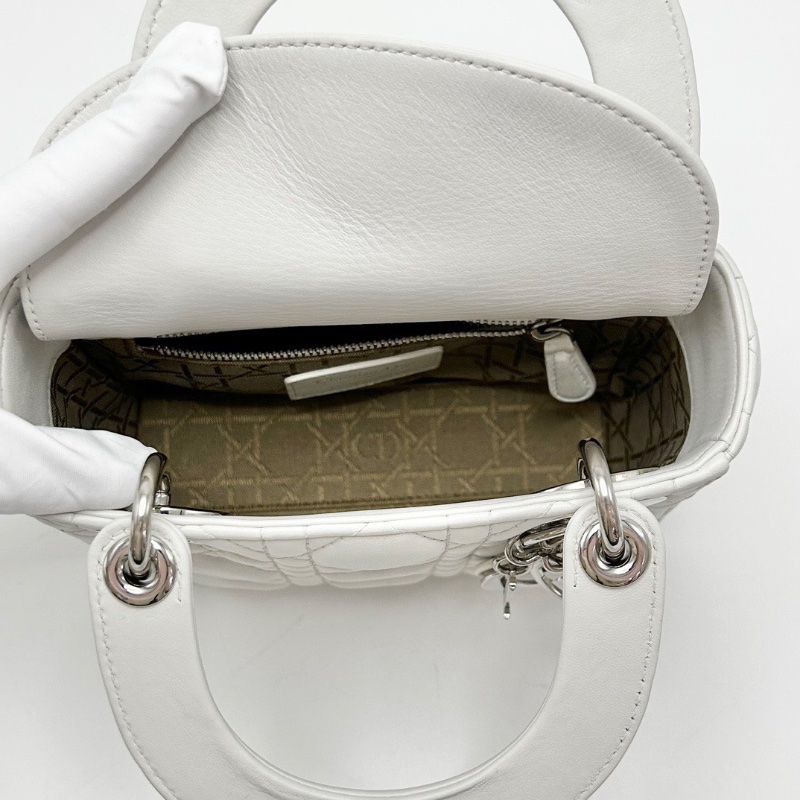 DIOR 白銀三格黛妃手提肩背斜背包17*15*7 98新配件塵袋保卡-2