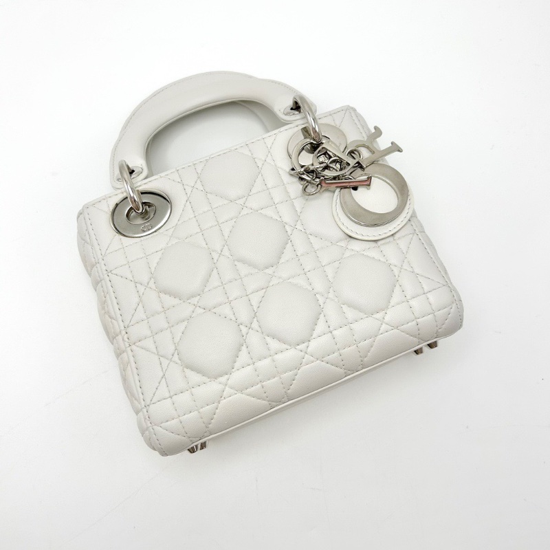 DIOR 白銀三格黛妃手提肩背斜背包17*15*7 98新配件塵袋保卡-3