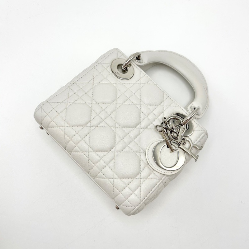 DIOR 白銀三格黛妃手提肩背斜背包17*15*7 98新配件塵袋保卡-5
