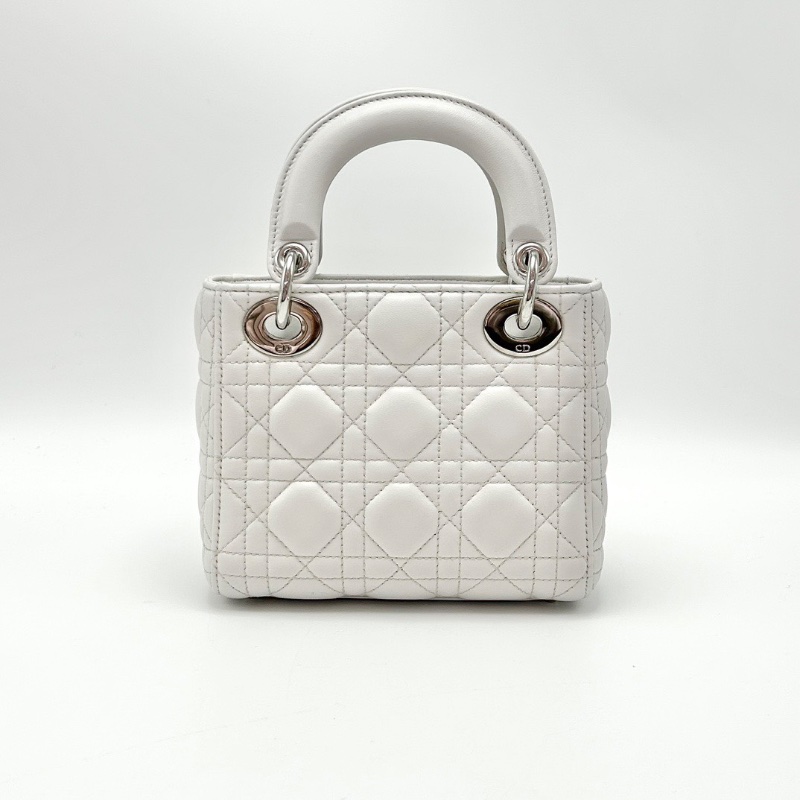 DIOR 白銀三格黛妃手提肩背斜背包17*15*7 98新配件塵袋保卡-6