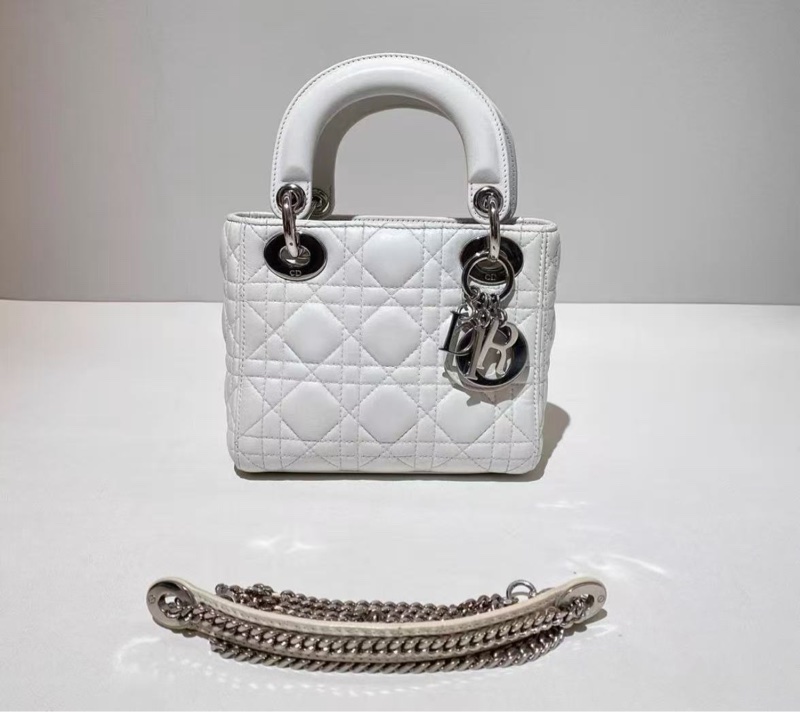 DIOR 白銀三格黛妃手提肩背斜背包17*15*7 99新配件塵袋-1