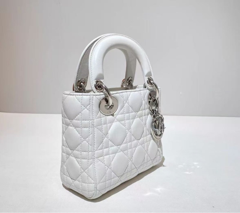 DIOR 白銀三格黛妃手提肩背斜背包17*15*7 99新配件塵袋-3