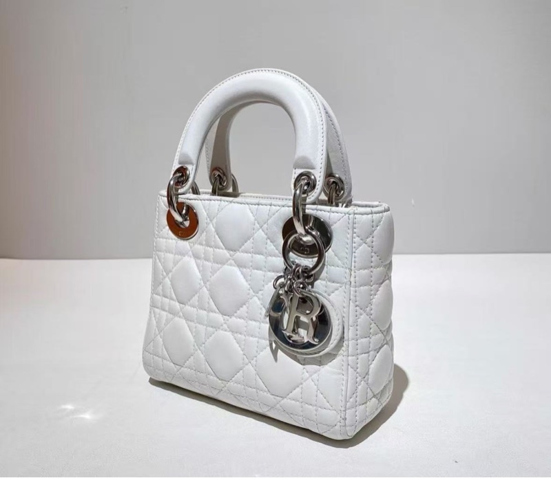 DIOR 白銀三格黛妃手提肩背斜背包17*15*7 99新配件塵袋-4