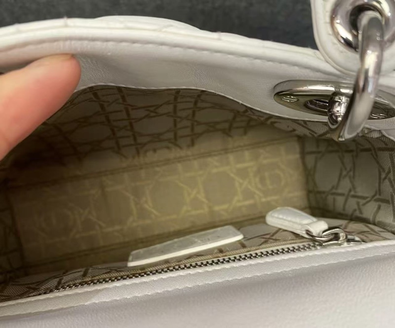 DIOR 白銀三格黛妃手提肩背斜背包17*15*7 99新配件塵袋-6