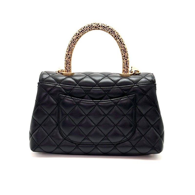 CHANEL黑金cocohandle小號雕花手柄手提肩背斜背包23*14*9 全新閒置配件塵袋-6