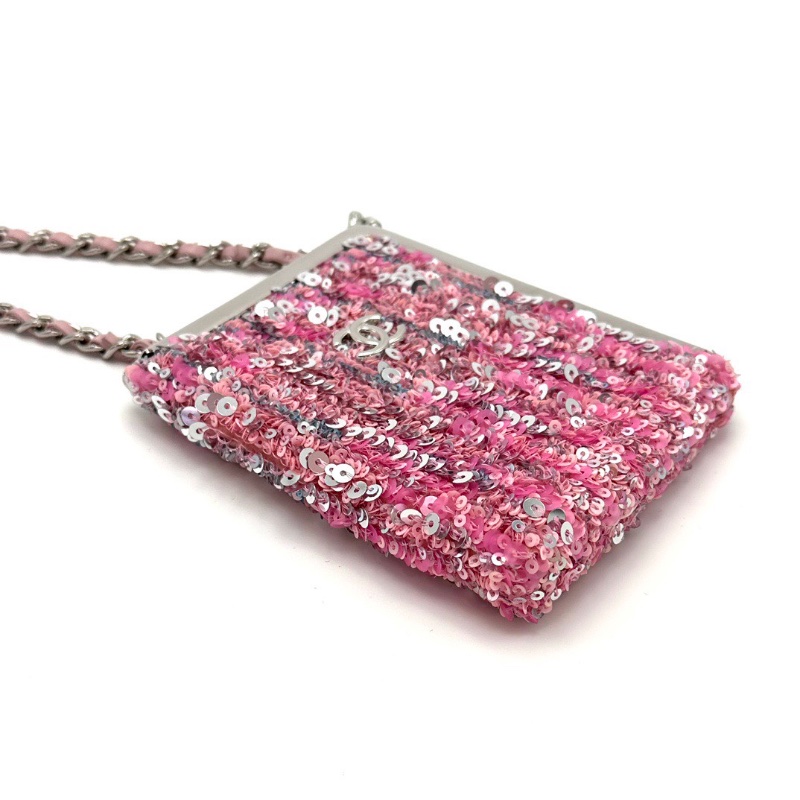 CHANEL 早春秀款mini亮片夾子包10*13*2 98新配件盒子塵袋調節扣-5