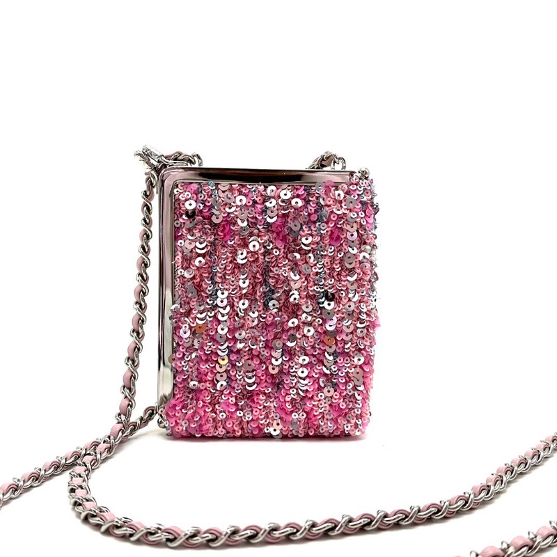 CHANEL 早春秀款mini亮片夾子包10*13*2 98新配件盒子塵袋調節扣-6