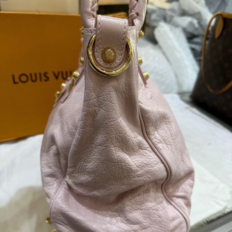 BALENCIAGA 櫻花粉金色卯釘LeCity機車手提包37*21*13 99新配件塵袋鏡子-3