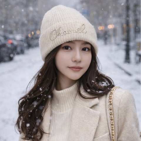 914intheair精品代購『二手超新閒置』Chanel 香奈兒毛帽 22A 爆款白色草寫亮片冷帽