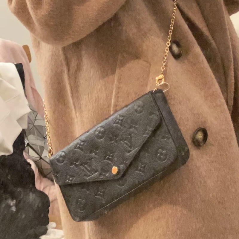 氣質百搭款🖤超低價😍LV路易威登黑色壓紋全皮三合一手提包鏈條包-1