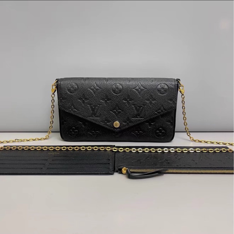 氣質百搭款🖤超低價😍LV路易威登黑色壓紋全皮三合一手提包鏈條包-3