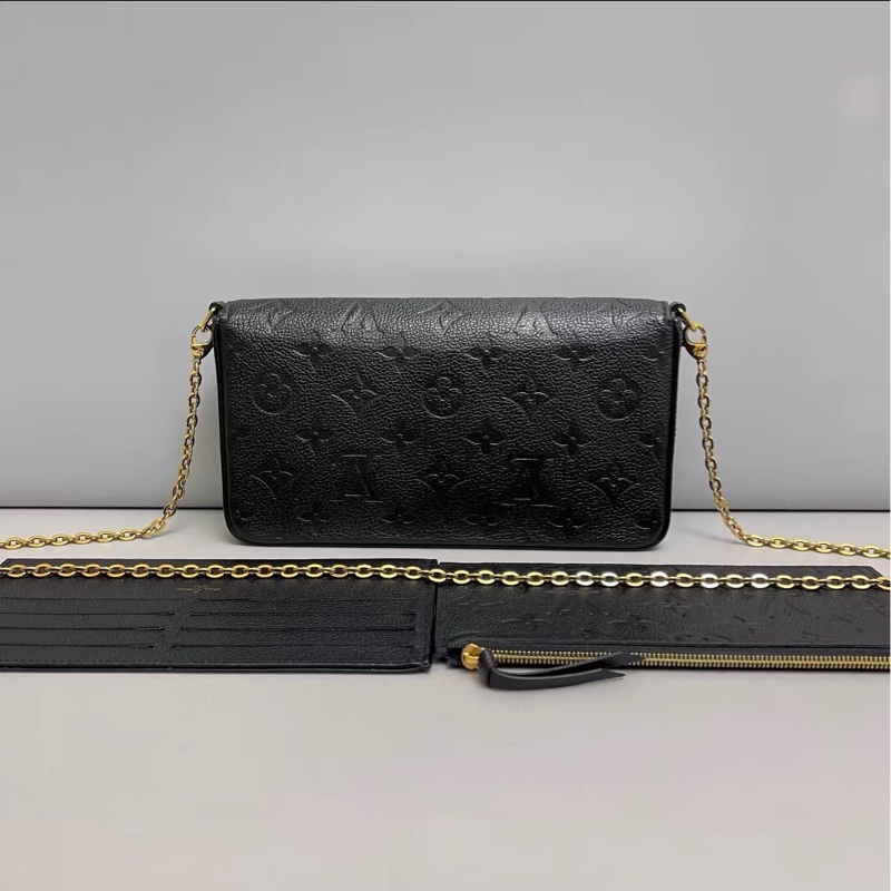 氣質百搭款🖤超低價😍LV路易威登黑色壓紋全皮三合一手提包鏈條包-4