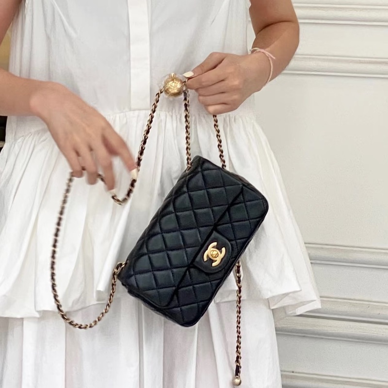 夢中情包💖熱門款🔥Chanel黑金羊皮金球cf大Mini手提包單肩斜挎包-2