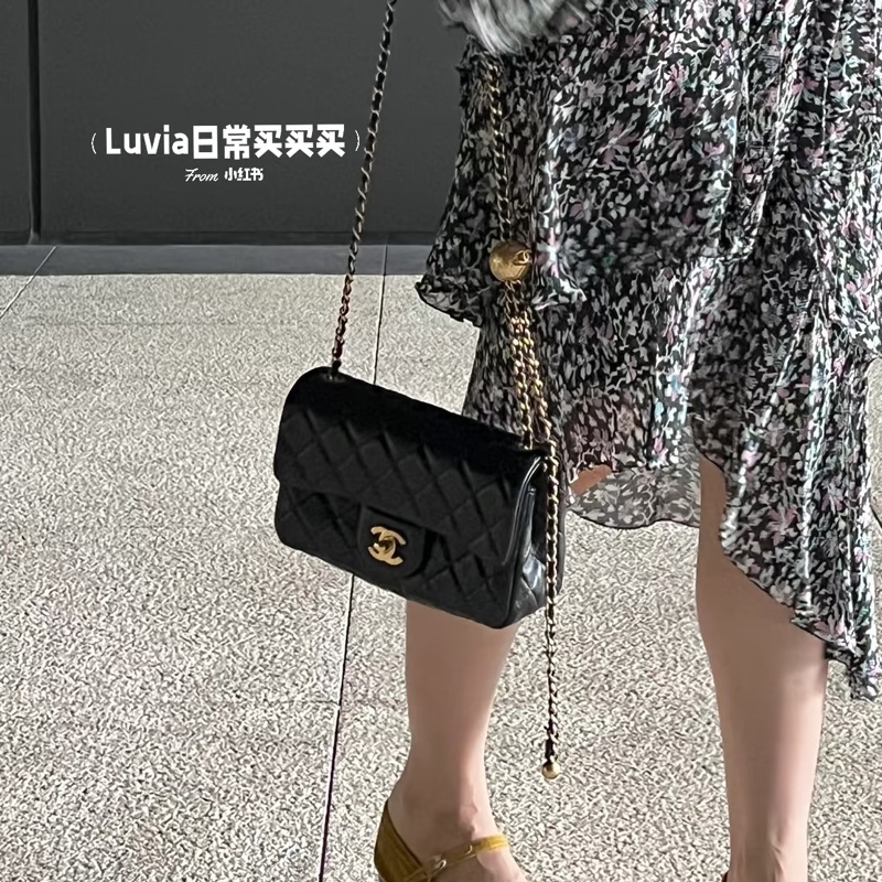夢中情包💖熱門款🔥Chanel黑金羊皮金球cf大Mini手提包單肩斜挎包-5