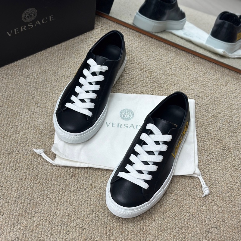 僅試穿VERSACE 範思哲 黑色全皮系帶休閒鞋 板鞋 DSR611D DNA5PR 尺碼 37.5-0