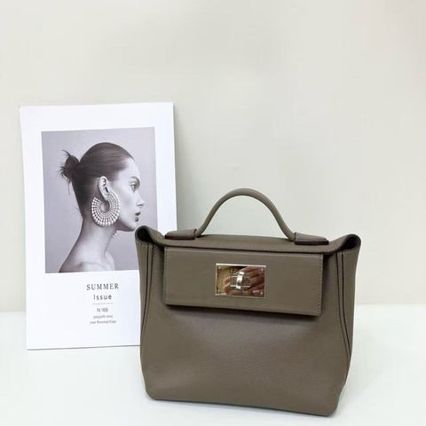 Hermes mini 2424 大象灰銀扣 b刻 evercolor 皮拼swift皮 全新閒置配件塵袋盒子購證長21cm 寬12cm 高16cm