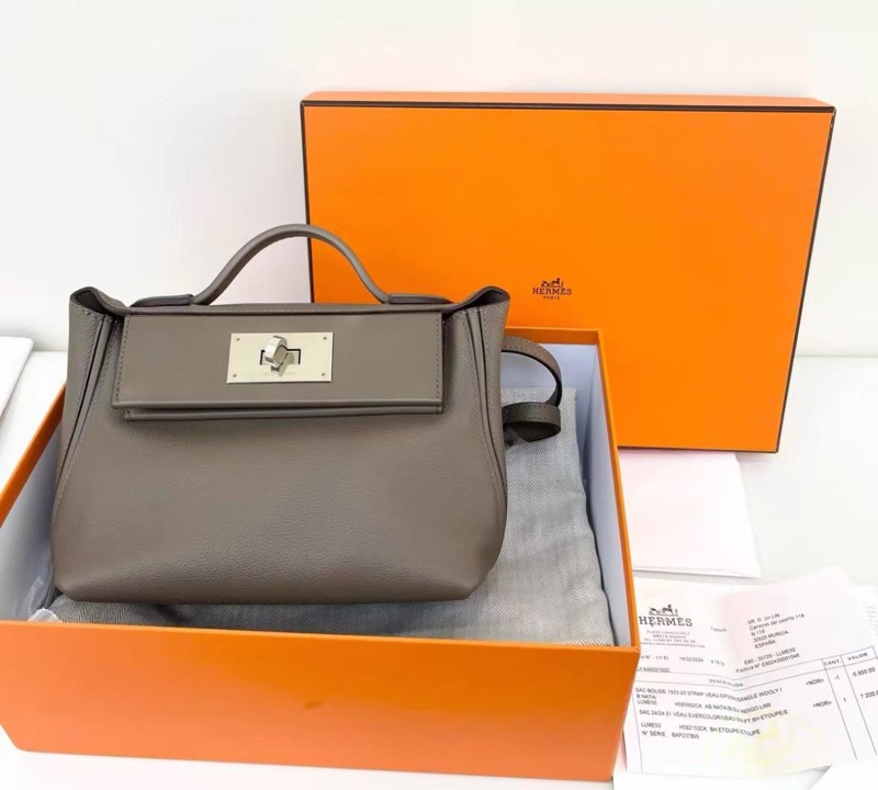 Hermes mini 2424 大象灰銀扣 b刻 evercolor 皮拼swift皮 全新閒置配件塵袋盒子購證長21cm 寬12cm 高16cm-2