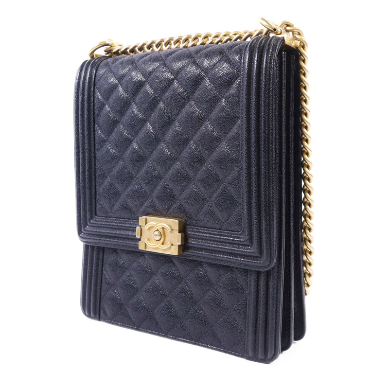 CHANEL 牛皮皮革Boy金扣鏈帶肩背袋-2