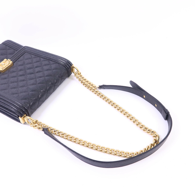 CHANEL 牛皮皮革Boy金扣鏈帶肩背袋-5