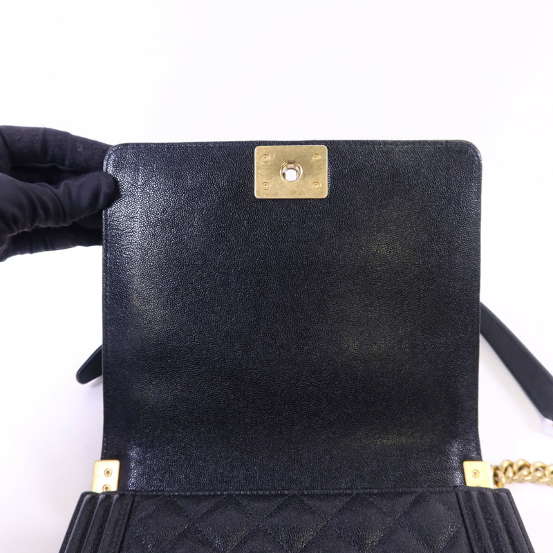 CHANEL 牛皮皮革Boy金扣鏈帶肩背袋-14