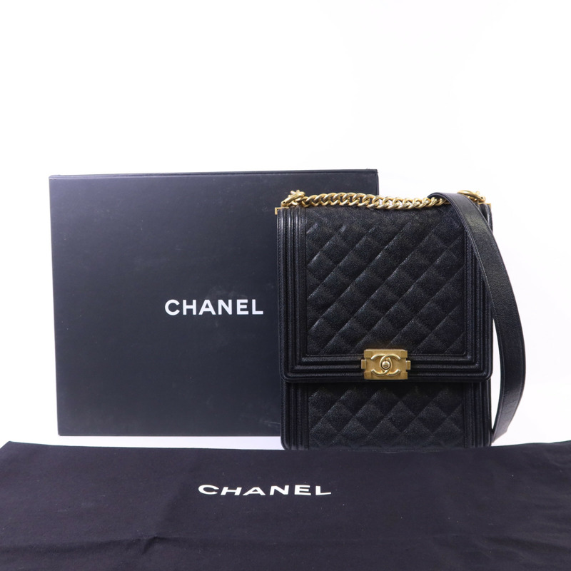 CHANEL 牛皮皮革Boy金扣鏈帶肩背袋-15