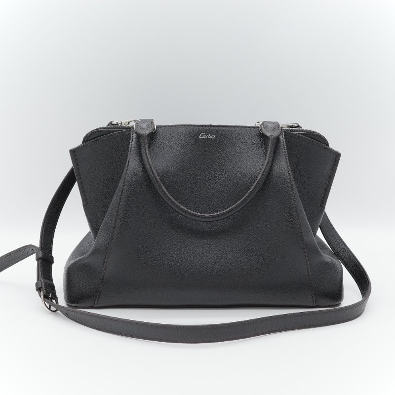 Cartier 卡地亞 C de Cartier 黑色 牛皮 肩背包 托特包-5