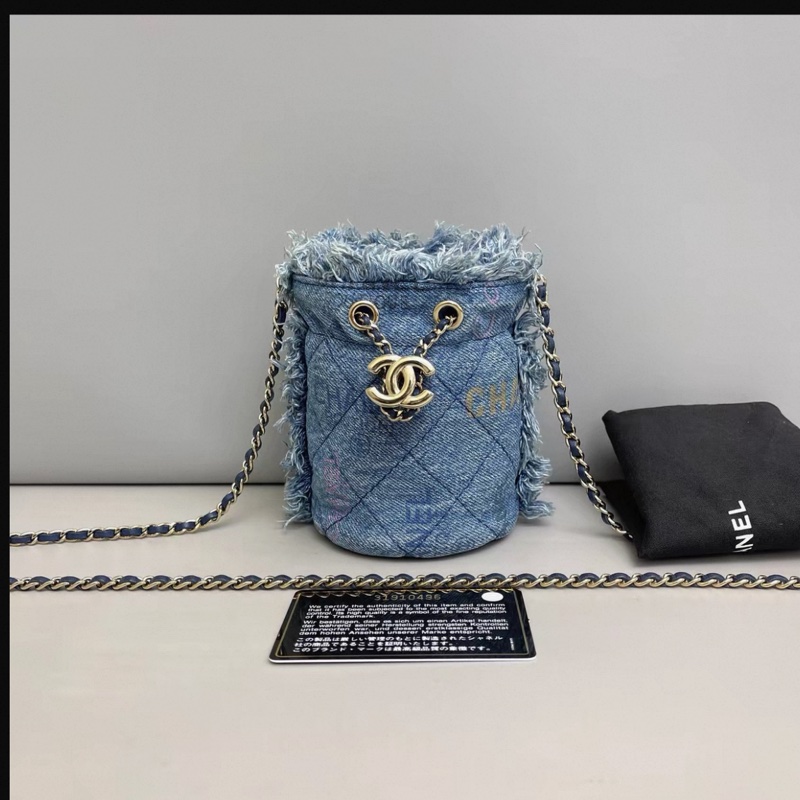 Chanel香奈兒 丹寧塗鴉迷你鏈條水桶包-0