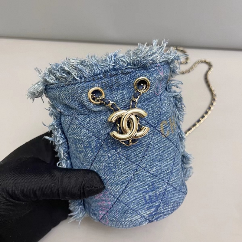 Chanel香奈兒 丹寧塗鴉迷你鏈條水桶包-4