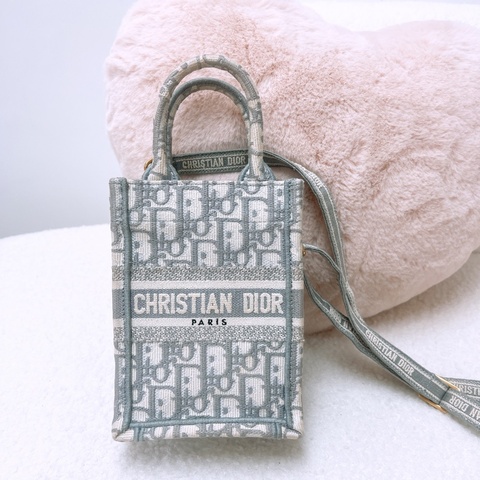 Dior book mini 灰色老花竪式托特包/風琴斜挎包