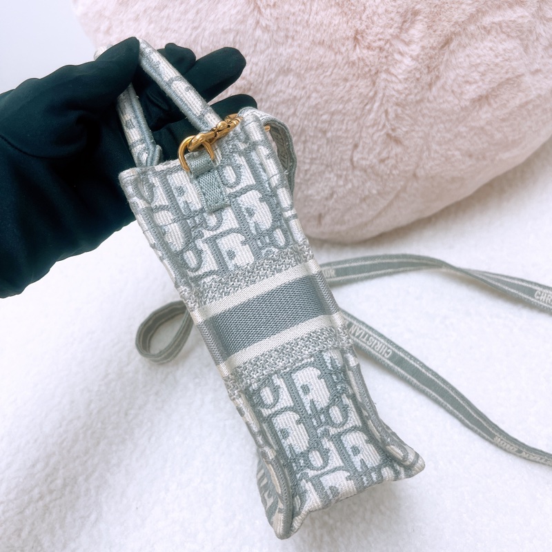 Dior book mini 灰色老花竪式托特包/風琴斜挎包-4