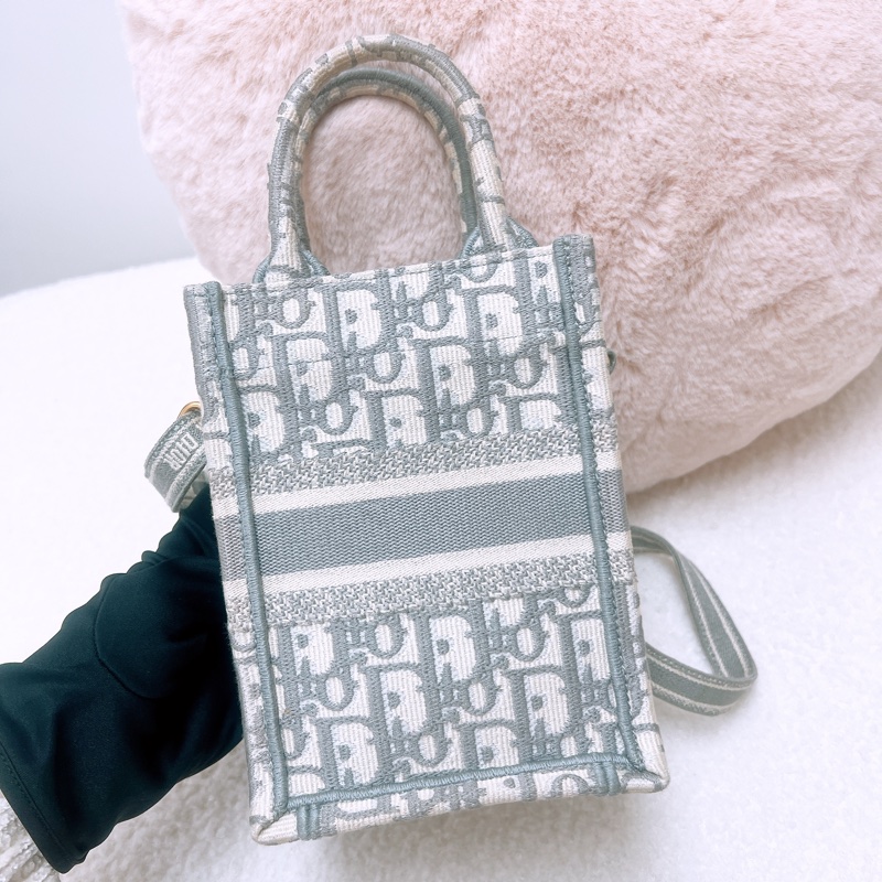 Dior book mini 灰色老花竪式托特包/風琴斜挎包-5