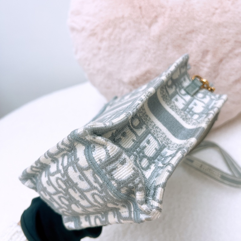 Dior book mini 灰色老花竪式托特包/風琴斜挎包-7