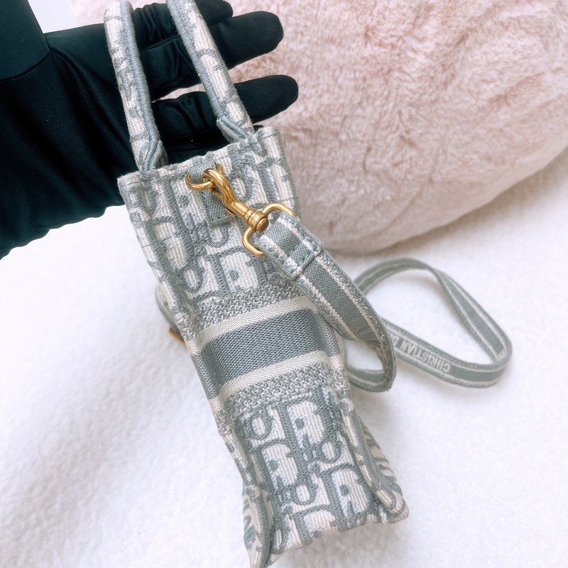 Dior book mini 灰色老花竪式托特包/風琴斜挎包-8