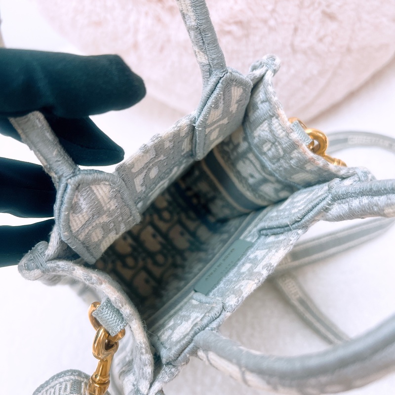 Dior book mini 灰色老花竪式托特包/風琴斜挎包-11