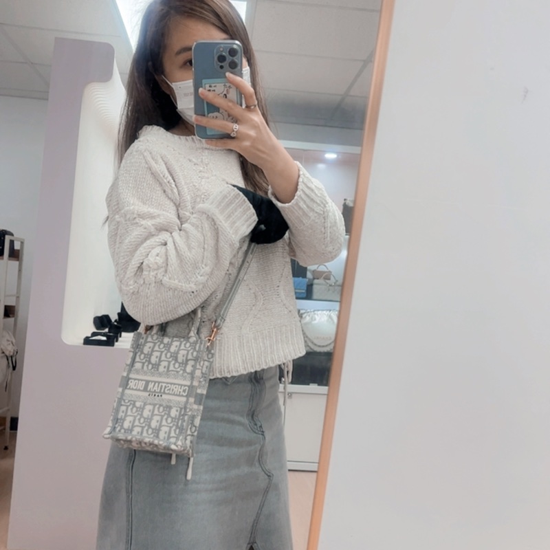 Dior book mini 灰色老花竪式托特包/風琴斜挎包-15