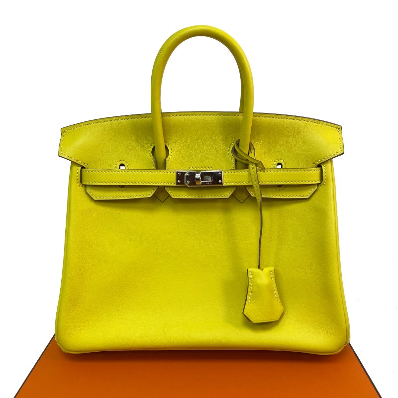 △ Hermes 愛馬仕 9R Lime Swift Calfskin Palladium Plated Metal Birkin 25 Hand Bag Stamp Y 檸檬黃色滑面小牛皮鍍鈀金屬手袋Y刻 - 257028935-0
