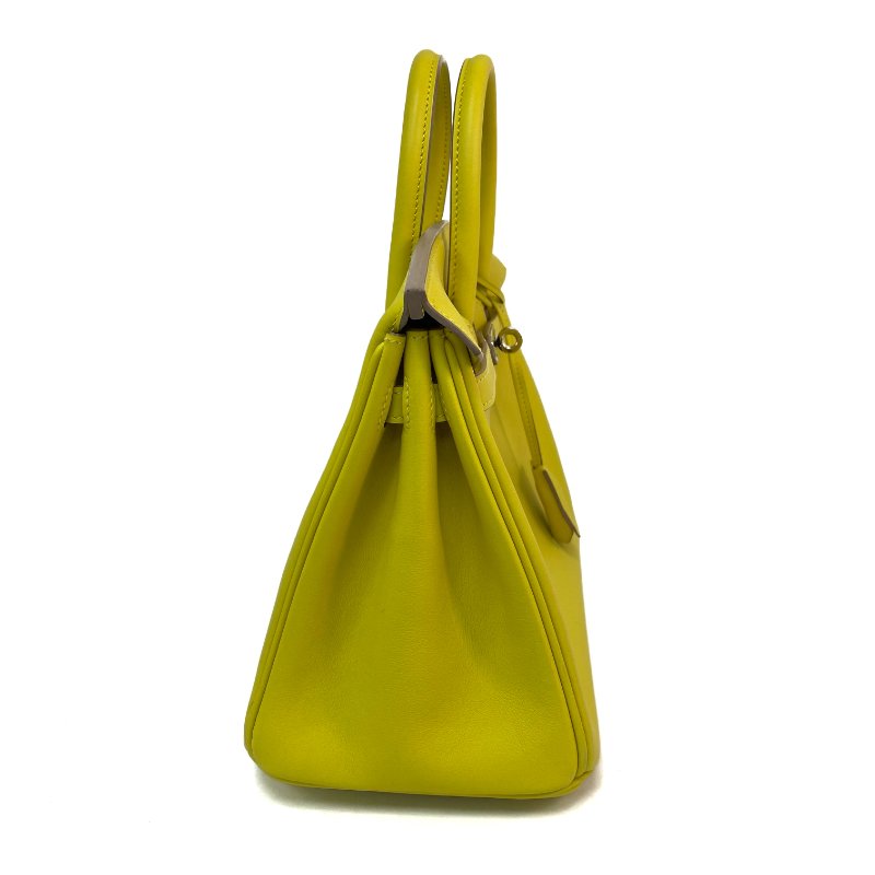 △ Hermes 愛馬仕 9R Lime Swift Calfskin Palladium Plated Metal Birkin 25 Hand Bag Stamp Y 檸檬黃色滑面小牛皮鍍鈀金屬手袋Y刻 - 257028935-4